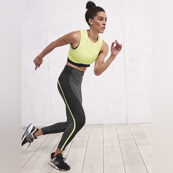 ATHLETA Spar Colorblock 7/8 Tights M black gray neon green - Picture 1 of 9